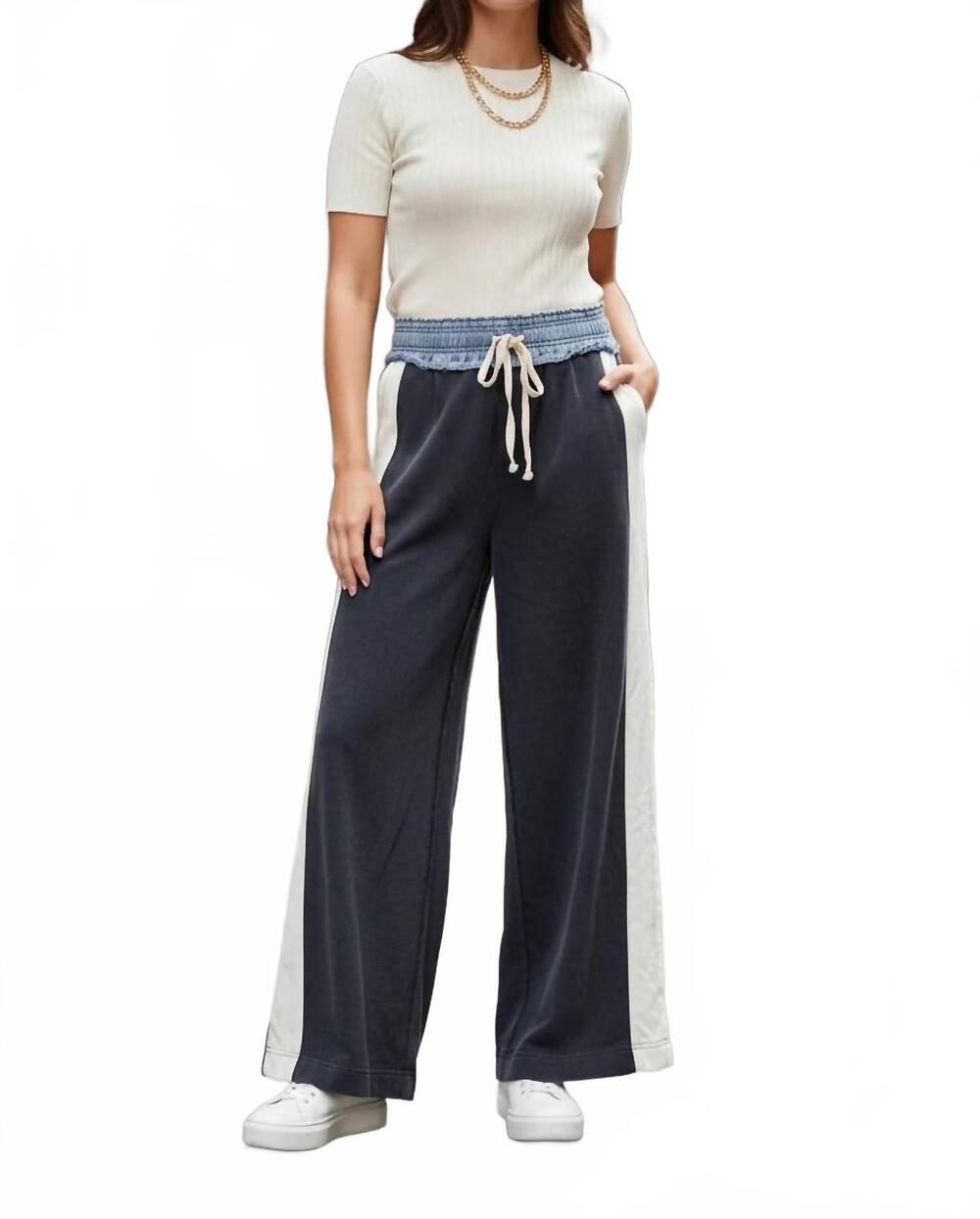 NEW EE:SOME women's color block denim drawstring pants in ash black